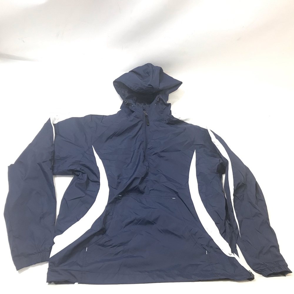 Sport-Tek Windbreaker Size L Zip Up Jacket Lined Navy Blue White Lightweight New